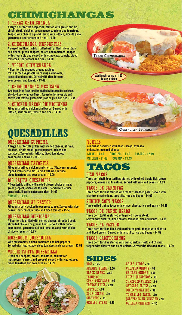 Menu Texas Margaritas